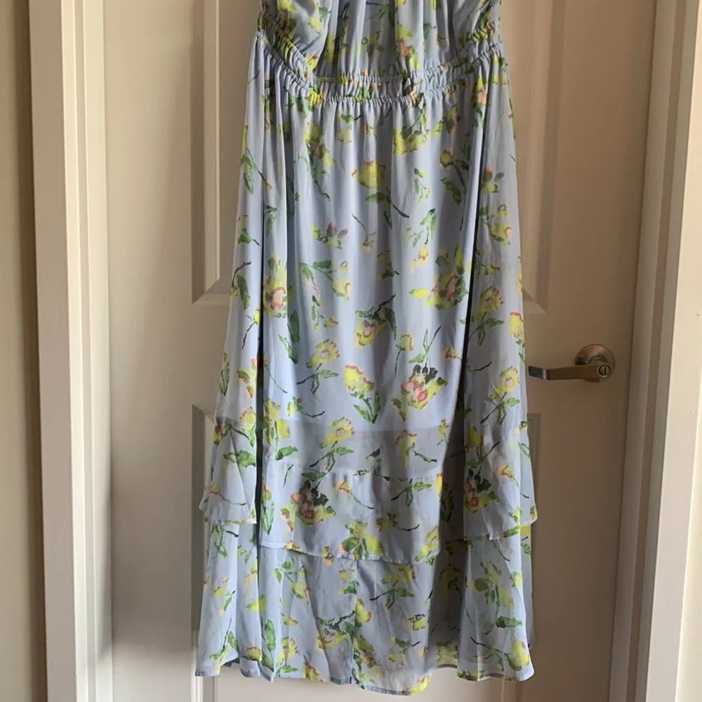 Adyson Parker NEW Halter Dress Blue 3X Midi Floral Whimsical Romantic Vacation